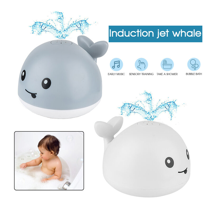 Crianças bebê bonito dos desenhos animados baleia flutuante jorrando banho brinquedos elétrica indução automática jato de água baleia com luz música crianças brinquedos
