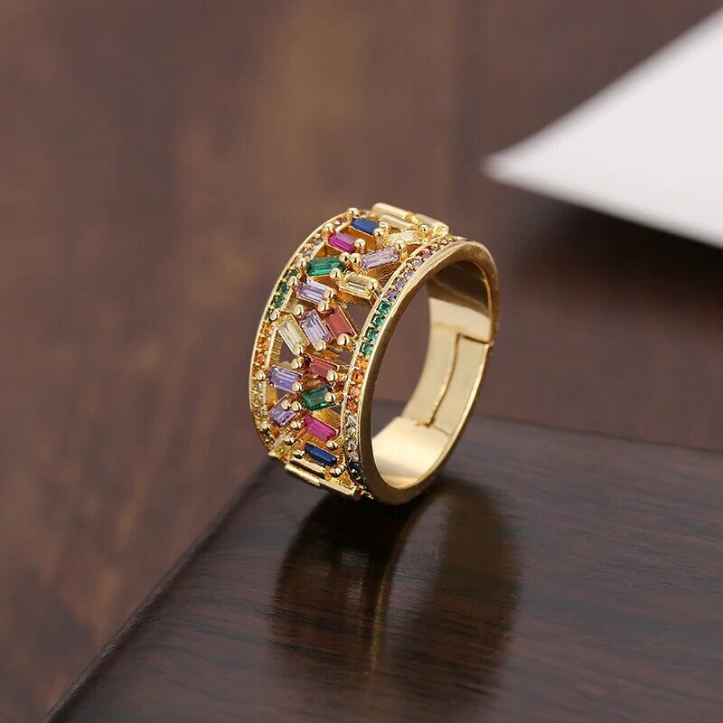 ทอง Cz แหวนทองแดงชุบทอง Zircon แหวนผู้หญิงสายรุ้งงูปรับได้สิงโตแหวนขายส่ง Dropshipping