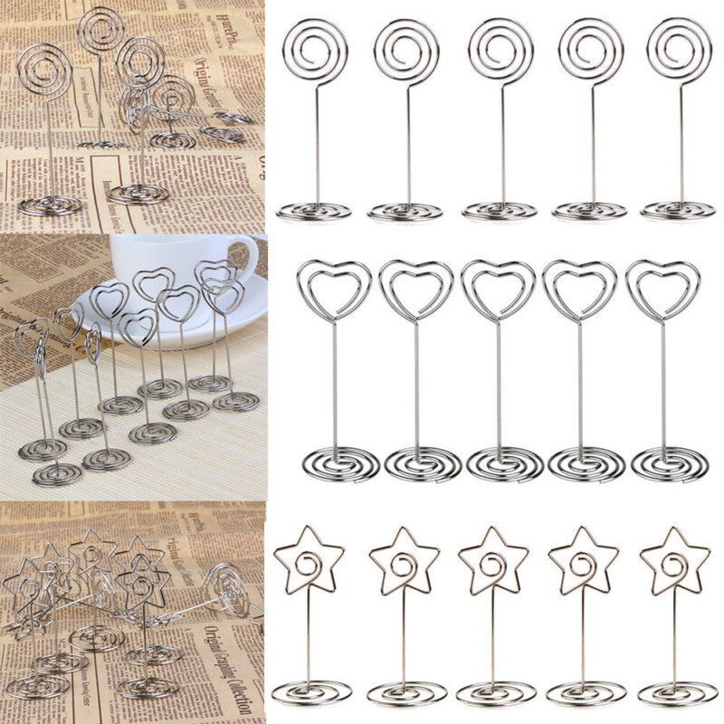10 sztuk stojak na tabliczkę z miejscem w kształcie serca w kształcie serca upominek weselny klipy (srebrny)