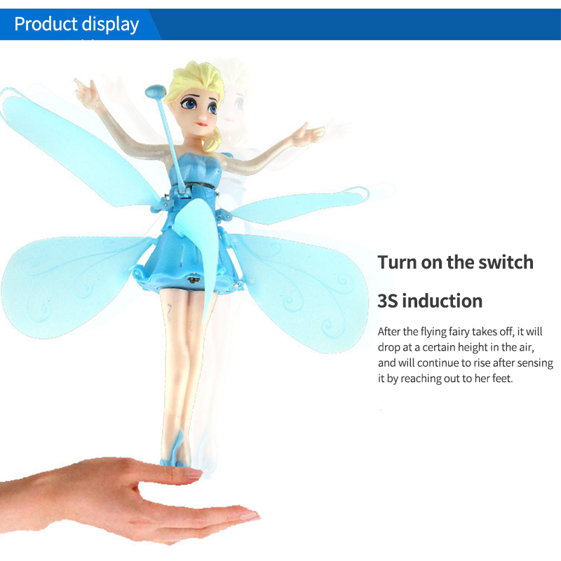 Juguete de Frozen Disney para chico, muñeco volador de princesa Elsa, iluminación LED brillante, figura de Anime, juguete de inducción con mosca