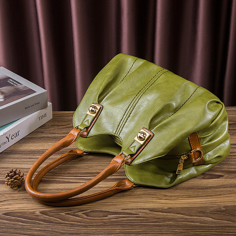 حقيبة يد نسائية أنيقة PU حقائب يد بنية من الجلد حقيبة يد خضراء إبداعية ذات سعة كبيرة للسيدات حقيبة يد سوداء