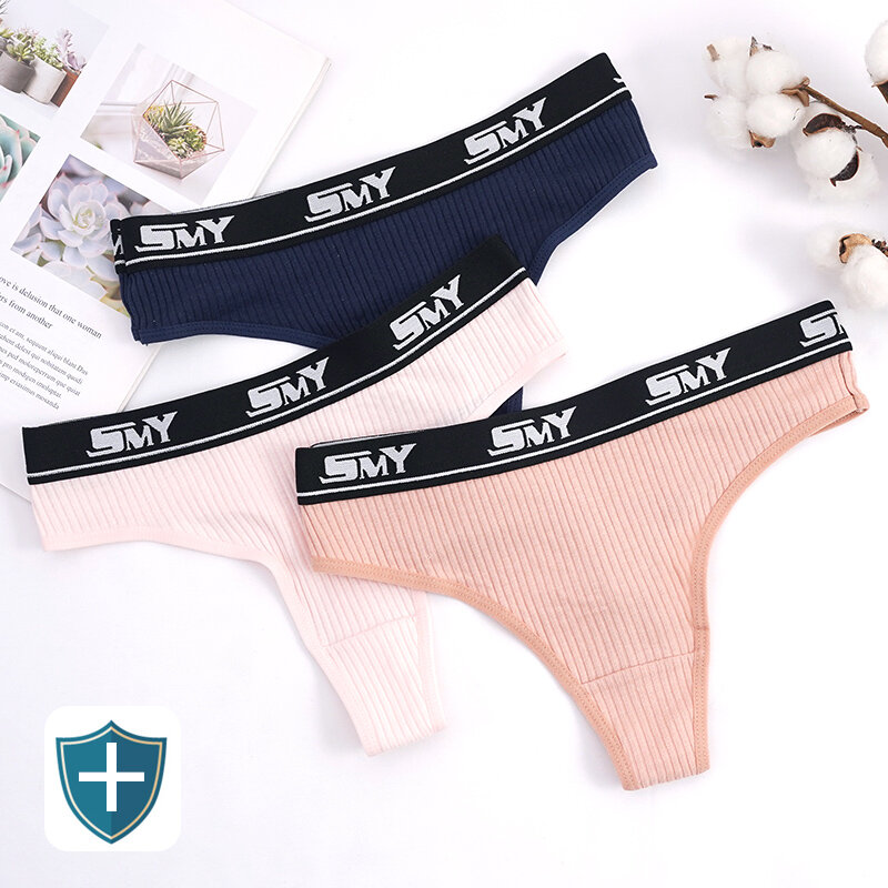 Qiaohao tangas brasileñas bragas sin costuras para mujer de algodón calzoncillos carta sexy underwearSolid g Color de cadena de las mujeres M-XL