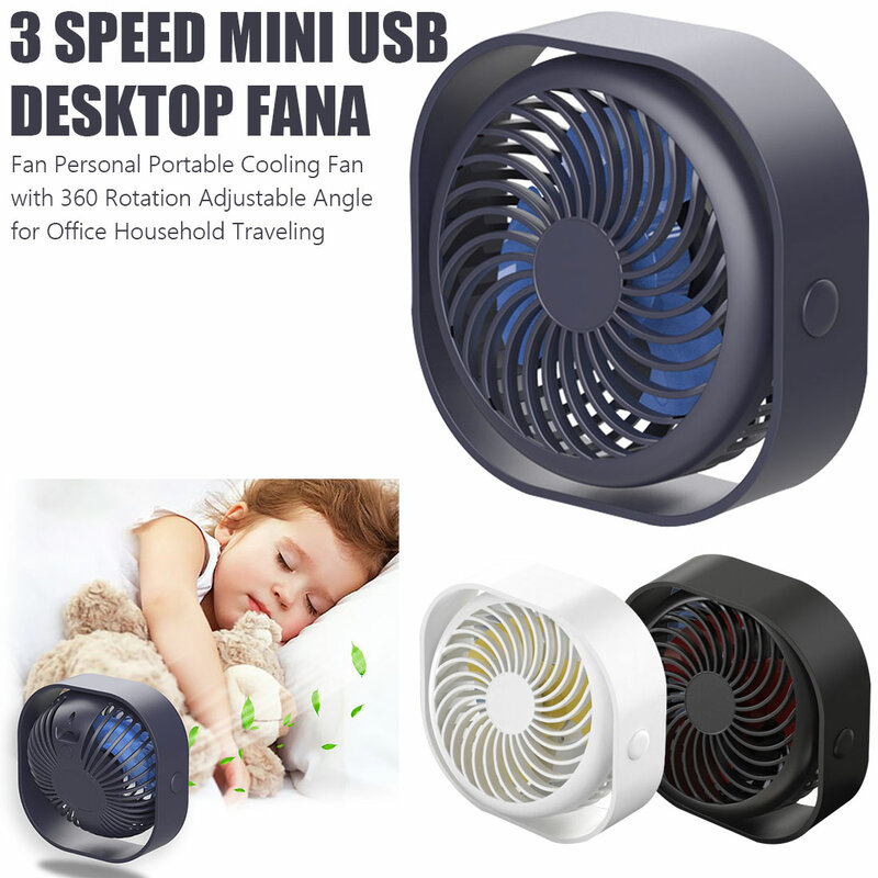 Small USB Desk Fan Quiet Wireless Rechargeable Portable Fan 360 Rotation 3 Speeds Personal Table Cooling Fan Home Office