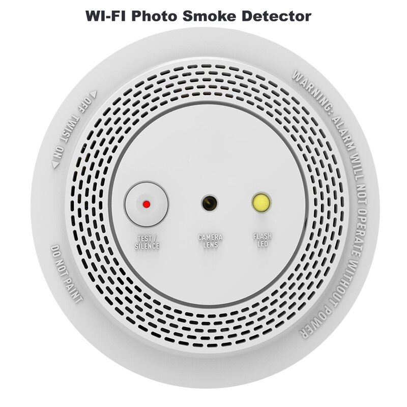 Wireless Smoke Alarm Detector with 1080P Smart WIFI Photo Alarm Camera Remote Voice Announcement & LED Indicator Flashing Alarm