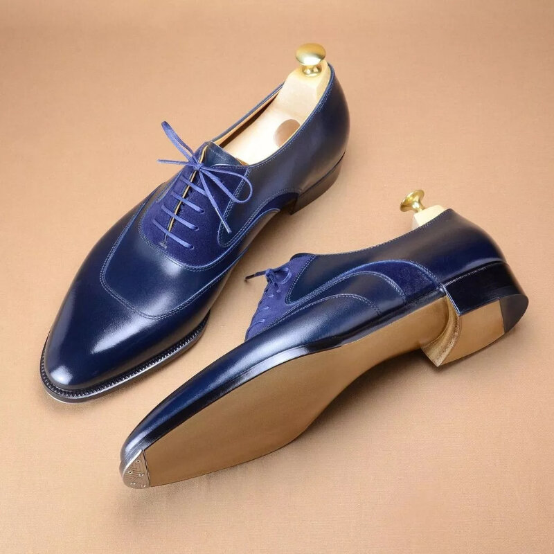 Blue Me Pointed Toe Lace Up Derby Oxford Shoes PU Leather أحذية أكسفورد ديربي  ботинки Оксфорда Chaussures Pour Hommes KA798