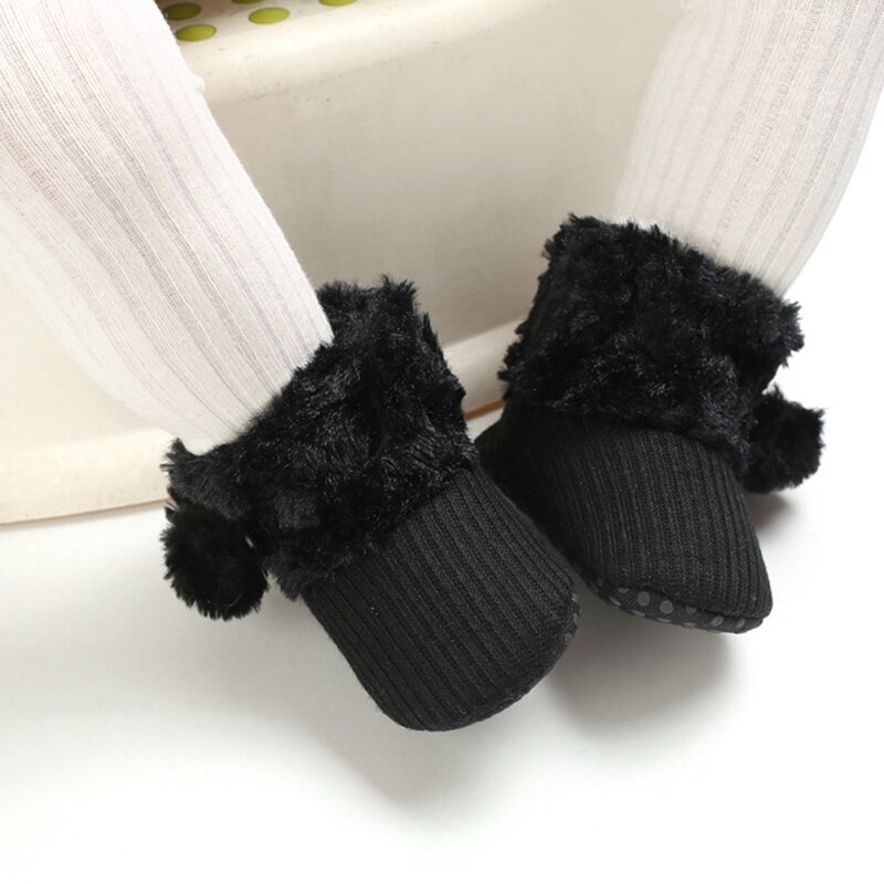 Newborn Baby Autumn Winter Boots Baby Girl Boys Warm Shoes Solid Fashion Toddler Fuzzy Balls First Walkers Kid Shoes