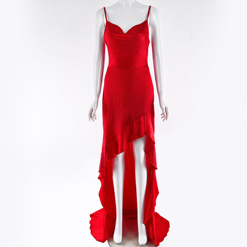 Сексуальное шелковое атласное платье для выпускного вечера с разрезом и высоким низом цвета шампанского, короткое спереди, длинное сзади, к...
