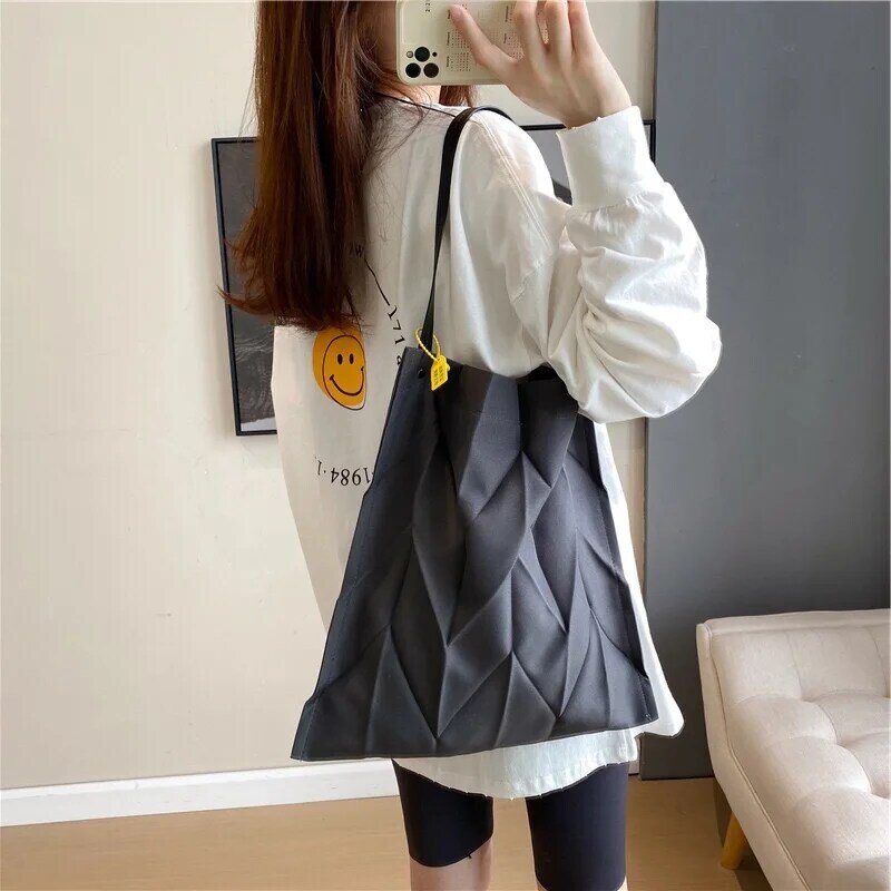 Canvas Tote Retro Literary  Diamond Solid Color Ladies Large Capacity Shoulder Nylon Backpack Candy Waterproof Women's bag