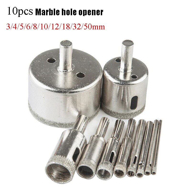 Popolle 10-piece Ceramic Tile Hole Opener Drill Bit 3-50mm Drilling Tool Ceramic Marble Stone Glass Hole Opener
