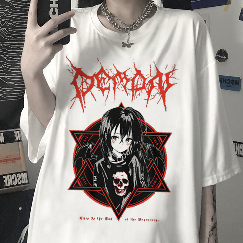Harajuku T Shirt Ästhetischen Gothic Punk cartoon Kurzarm Oansatz TopsT Shirt dropshipping sommer lose oversize straße kleidung
