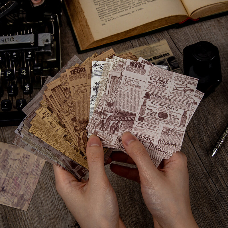 Journamm 60 Buah/Pak Kertas Bahan Koran Antik untuk Alat Tulis Jurnal Sampah Deco Buku Tempel DIY Buku Harian Perlengkapan Sekolah