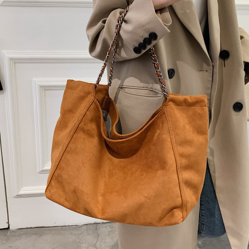 Big Chain Shoulder Handbags for Women Soft Nubuck Leather Tote Bag Large Capacity Messenger Bag Lady All Match Crossbody Bag Sac