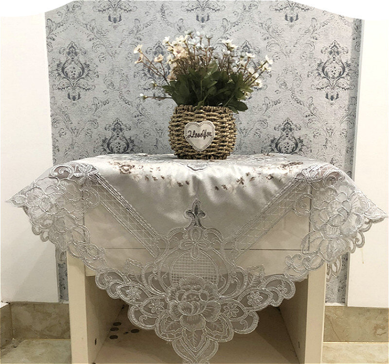 European Velvet Fabric Lace Embroidery Square Tablecloth Bedroom Study Air Conditioning Table Cover Cloth Banquet Party Tapete