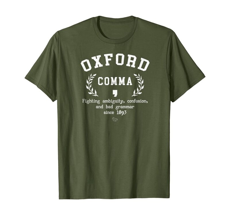 Camiseta engraçada com oxford comma inglesa
