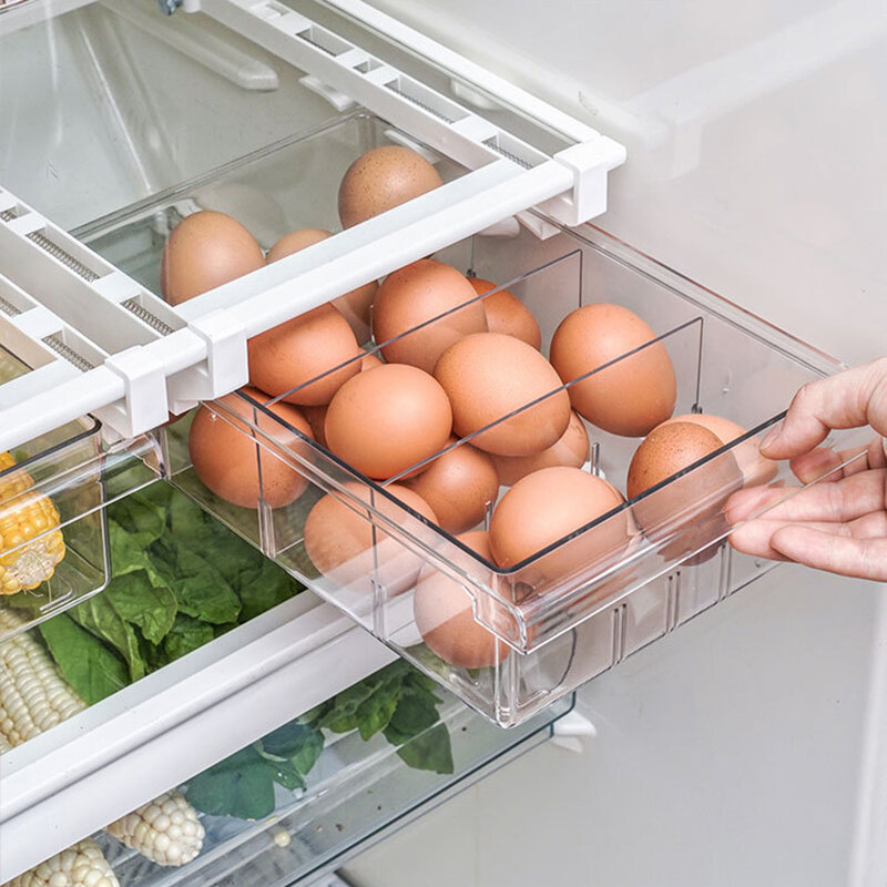 Gaveta do refrigerador 1/4/8 compartimento geladeira gaveta organizador transparente geladeira armazenamento bin recipientes para despensa freezer
