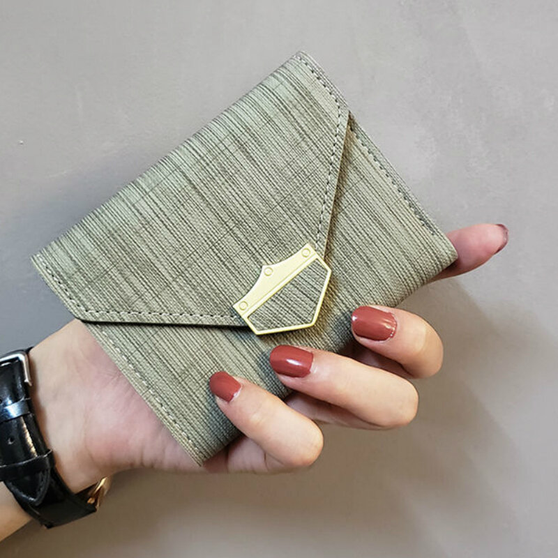 محفظة نسائية قابلة للطي ، حامل بطاقات أنيق وبسيط ، محفظة صغيرة عصرية متناسقة ، على الطراز الكوري