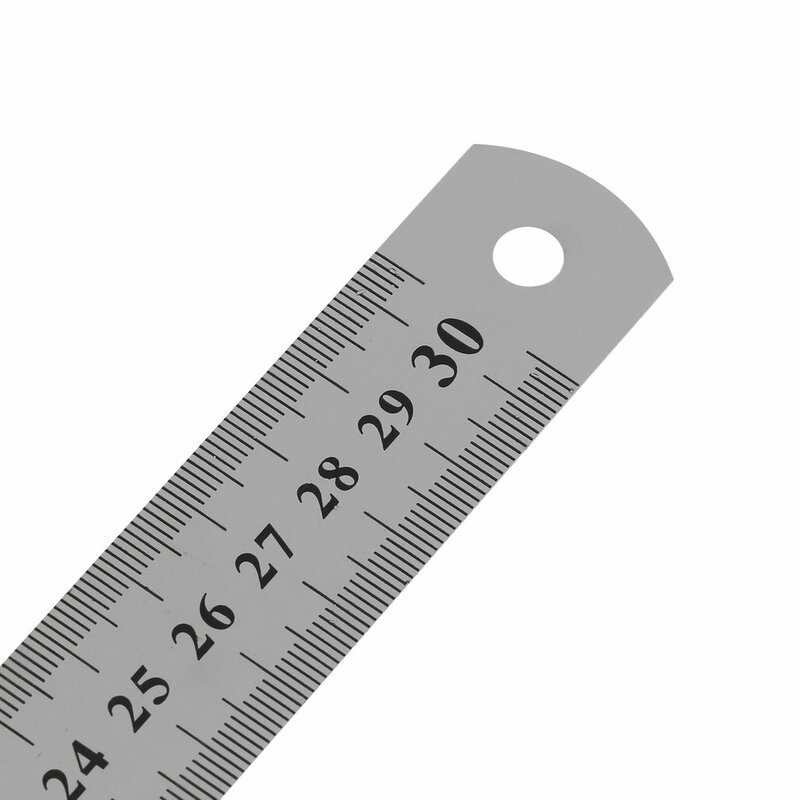 Regla de Metal de acero inoxidable de 30CM, regla recta de medición de doble cara para coser pies, costura y papelería escolar