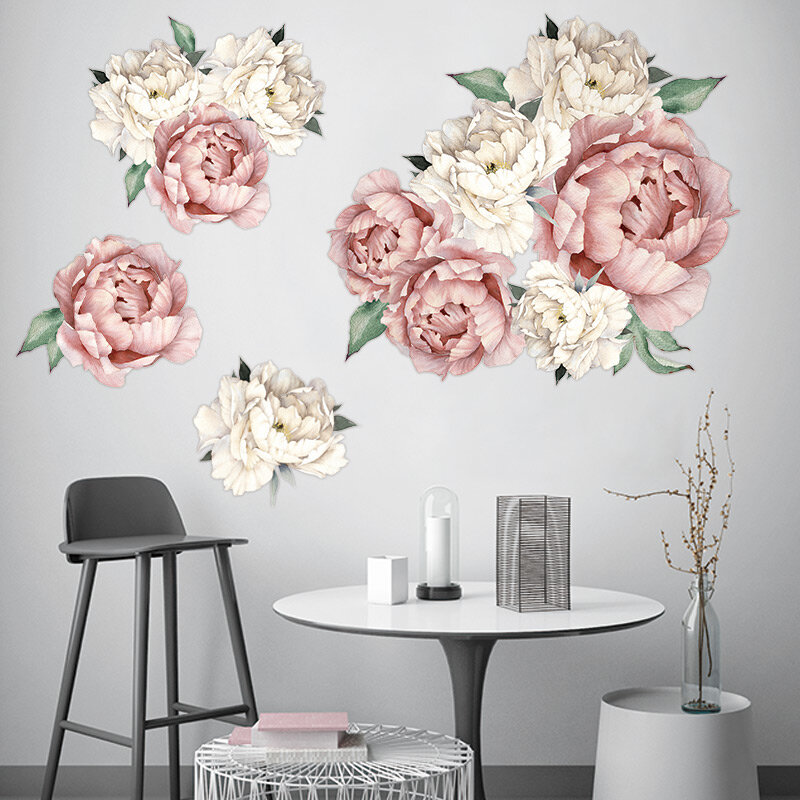 Large Peony Rose Flower Art Wall Sticker Living Room Home Background DIY Decal