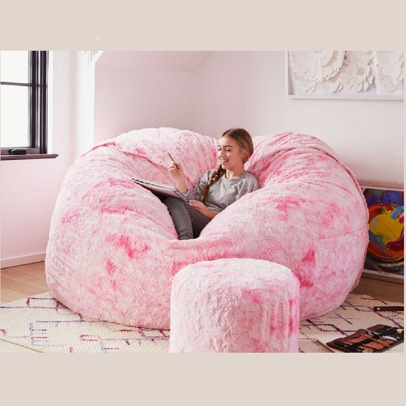 Dropshipping 7ft Giant Fur Bean Bag Cover Living Room Furniture Big Round Soft Fluffy Faux Fur BeanBag Lazy Sofa Bed Coat