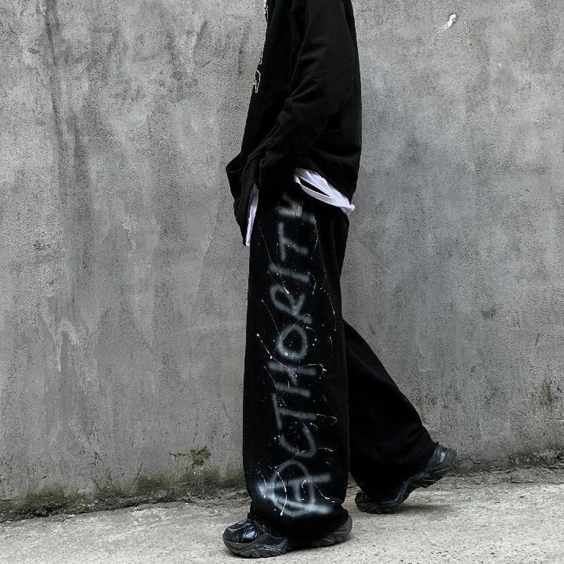 Oversize spodnie męskie letnie Graffiti drukuj luźne proste elastyczne spodnie dresowe Retro Streetwear swobodne spodnie 2022 nowa męska odzież