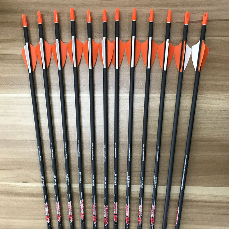 Linkboy Archery 12PCS ID4.2mm 30'' Pure Carbon Arrows Pin Nock Point Tips 80gr 1.75inch Plastic Vanes for Recurve Bow Hunting