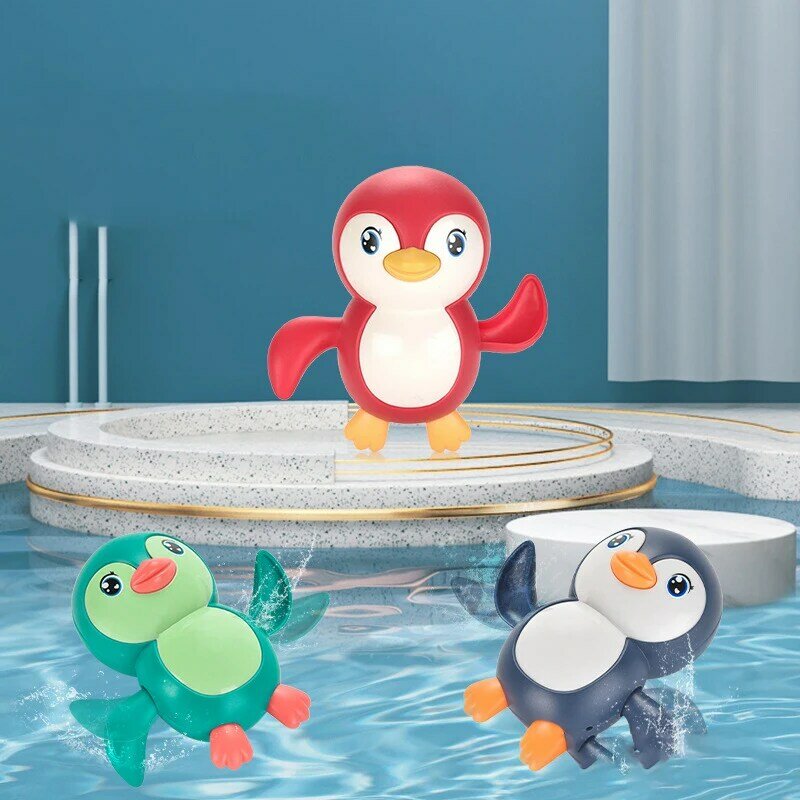 Jouets de bain pour bébé, jeu dans l'eau, pingouin Kawaii, horloge de salle de bain, jeu d'eau pour garçons et filles