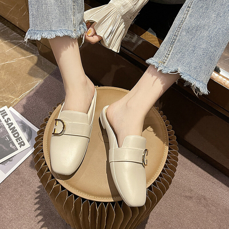 Women Sandals Slippers Female Summer Wear Fashion Lazy One Pedal Net Red Ins Half Ladies Casual Slides Outdoor