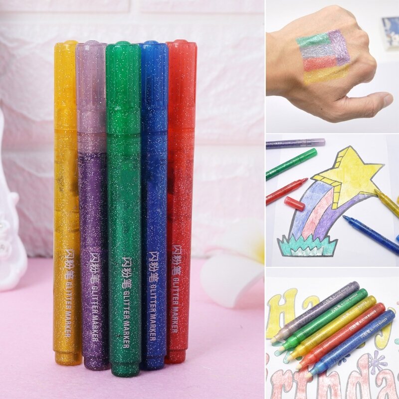 5 pçs magia glitter marcador caneta brilhante cor cintilante desenho pintura papelaria transporte da gota