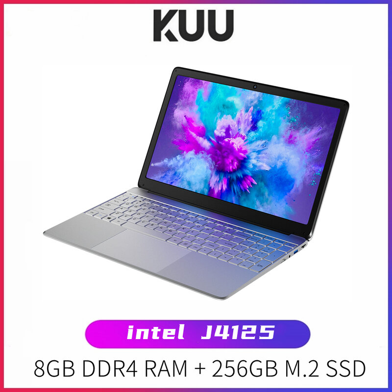 KUU A8S PRO 15,6-дюймовый ноутбук 8 Гб DDR4 RAM 256 ГБ SSD ноутбук Intel J4125 четырехъядерный с 200 Вт веб-камерой Bluetooth WiFi