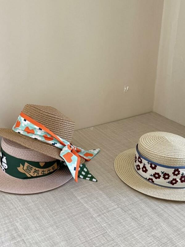 Chapeau d'été pour enfants filles, chapeau de plage à bord de voyage, chapeau de paille de soleil, mode assorti