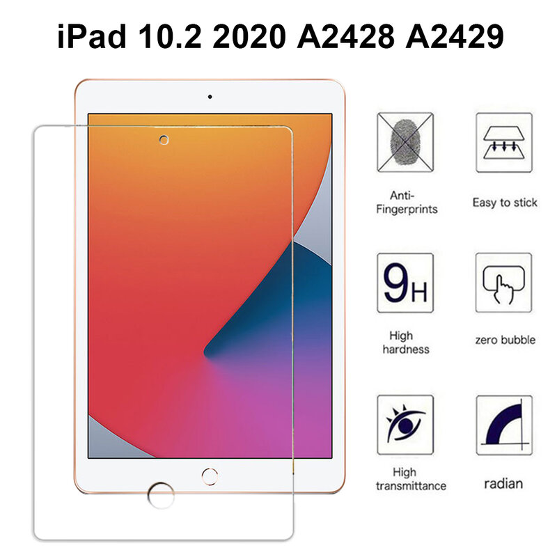 for iPad 10.2 inch 2020 A2428 A2429 Tempered Glass Apple New iPad 8th 7th Gen 2019 2020 Screen Protector HD 9H Protective Film