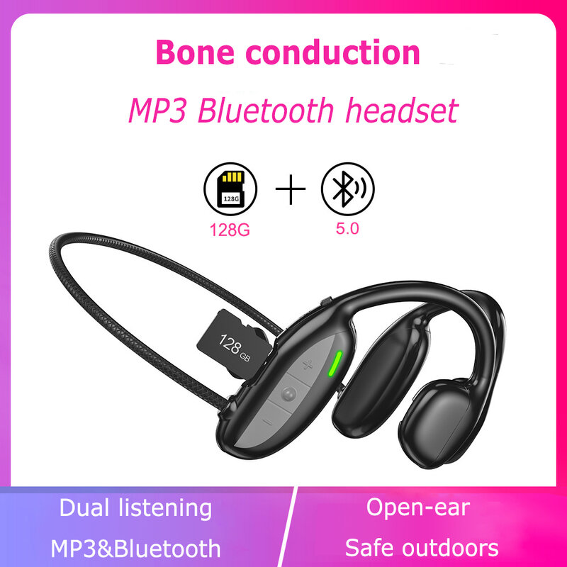 Auriculares de conducción ósea con Bluetooth, cascos MP3 con micrófono, resistentes al agua, 128G, reproductor de MP3, para correr y conducir