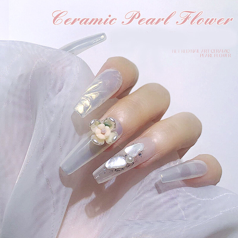 1PCS 3D Mild Luxury Colored Ceramic Pearl Flowers Nail Art Rhinestone Gems Decorations Manicure DIY Tips