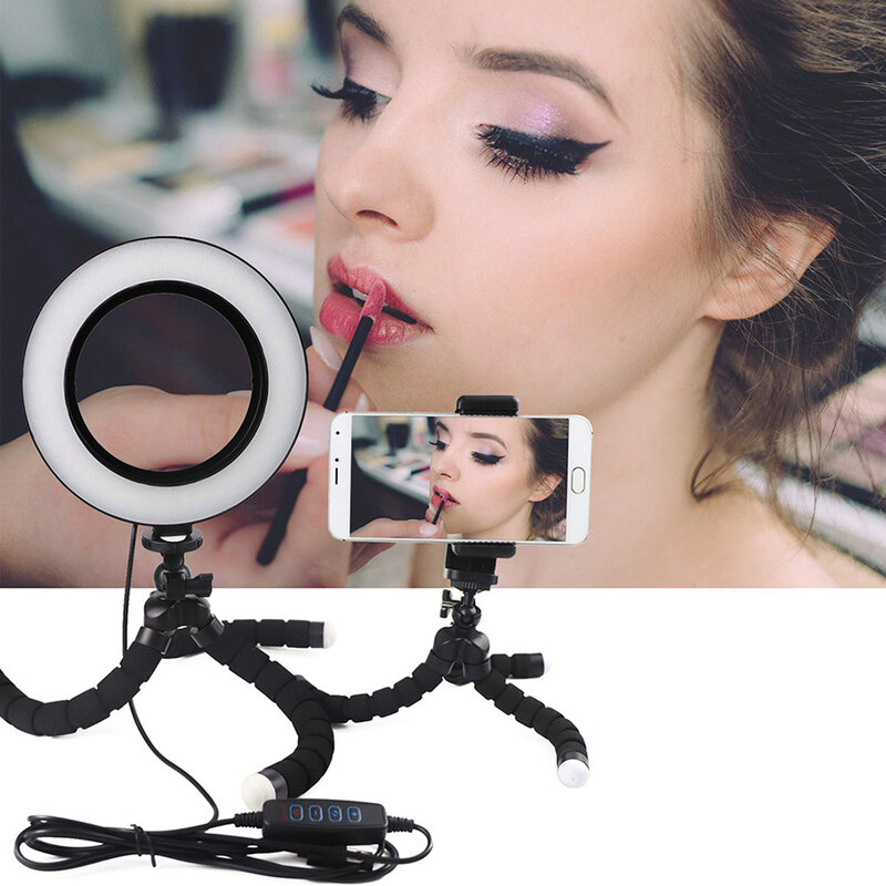 Ring Light with Tripod 16cm/6inch Portable Desktop LED Lights Ring lamp For tik tok Youtube Live Makeup Photography Fill Light