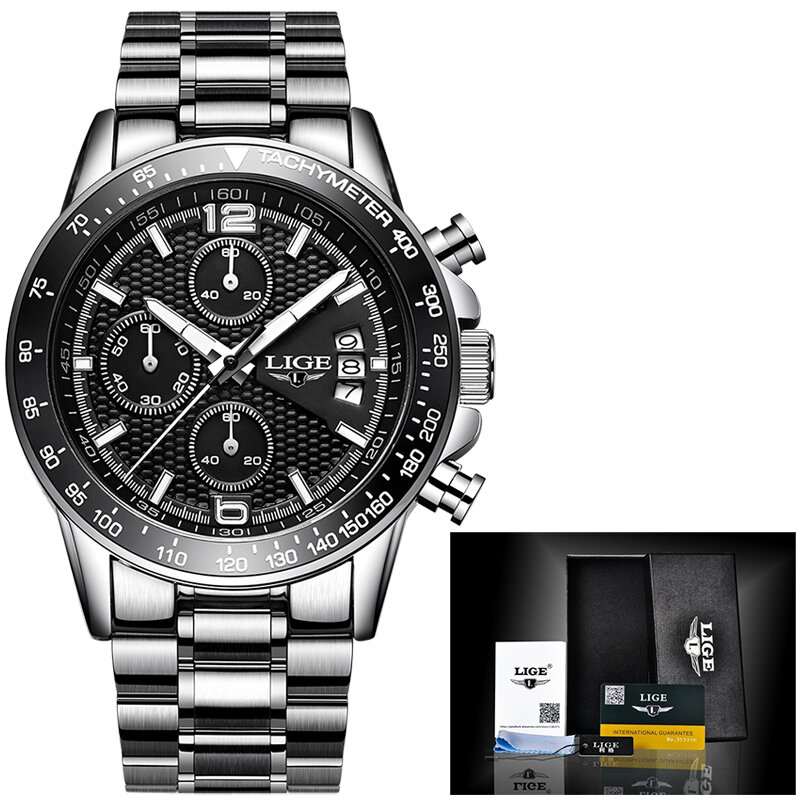 LIGE-남성용 브랜드 럭셔리 스톱워치, 스포츠 방수 쿼츠 시계, 남자 패션 비즈니스 시계, 2020 년 신제품
