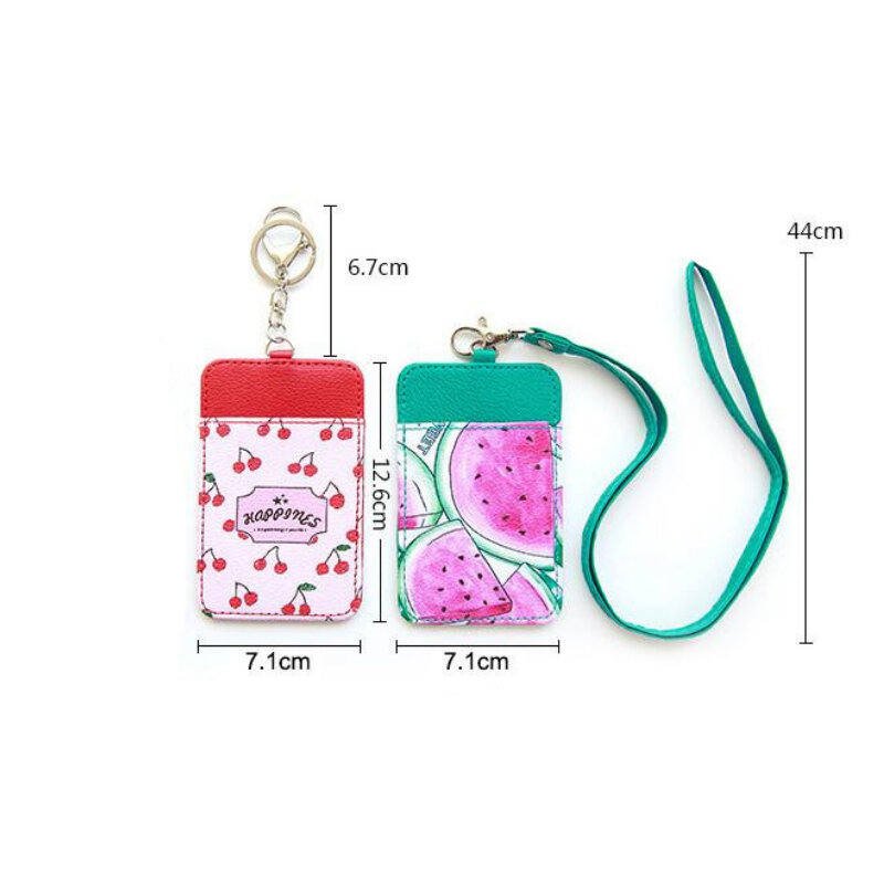 Cute Fruit Women Card Holder Portable ID Card Holder Bus Cards Cover Case Office Work Keychain