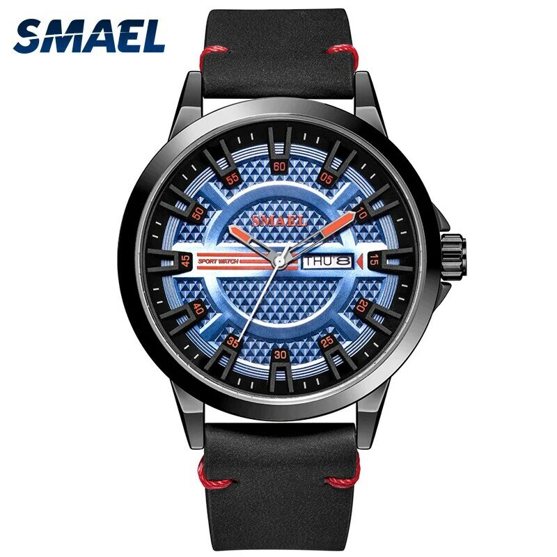SMAEL-reloj deportivo de cuarzo para hombre, cronógrafo con correa de cuero, resistente al agua, con calendario