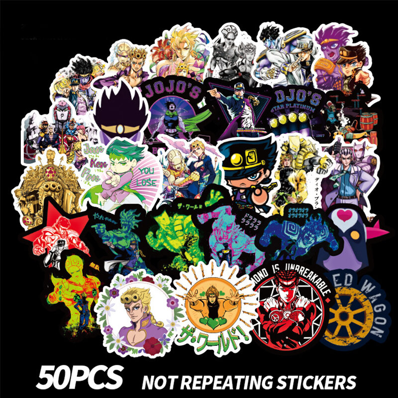 50pcs/set Anime JoJo Bizarre Adventure Stickers Cosplay Accessories Prop PVC Waterproof Cartoon Decal Sticker