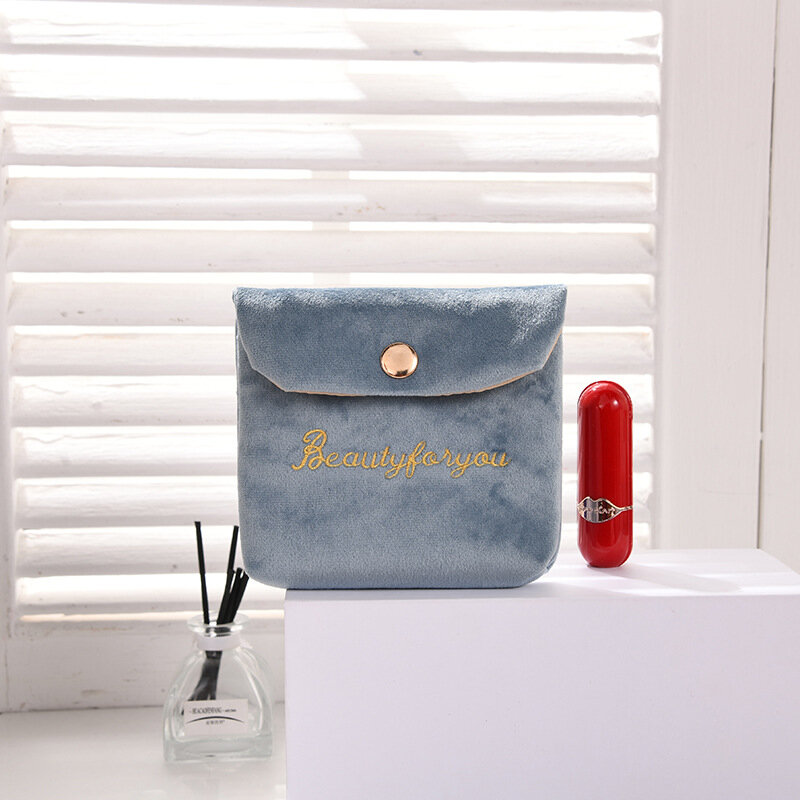 Mini bolsa de pano de veludo carta bordado saco de armazenamento de cor sólida bonito pequeno ferrolho batom saco