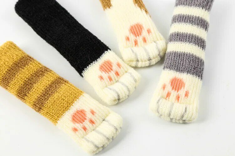 4pcs Chair Leg Socks Cloth Floor Protection Knitting Wool Socks Anti-slip Table Legs Furniture Feet Sleeve Cover Cat Scratching