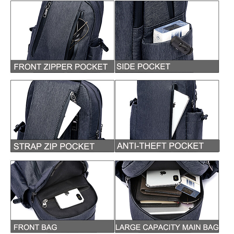 WANFUBAO Men's Waterproof Crossbody Bag Anti-theft Shoulder Sling Bag Multifunction Short Travel Messenger Chest Pack For Male