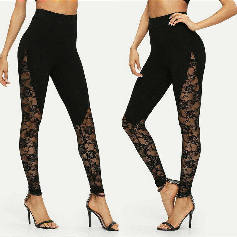 Женские цветочные кружевные штаны с высокой талией, черные леггинсы с вырезами по бокам размера плюс, женская одежда, лоскутные брюки