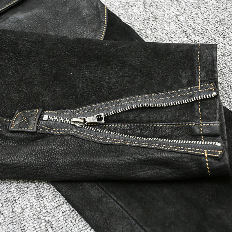 2021黒motorccyleスタイル本革のズボンの男性プラスサイズ4XLリアルナチュラルシープスキン春スリムフィットバイパンツ