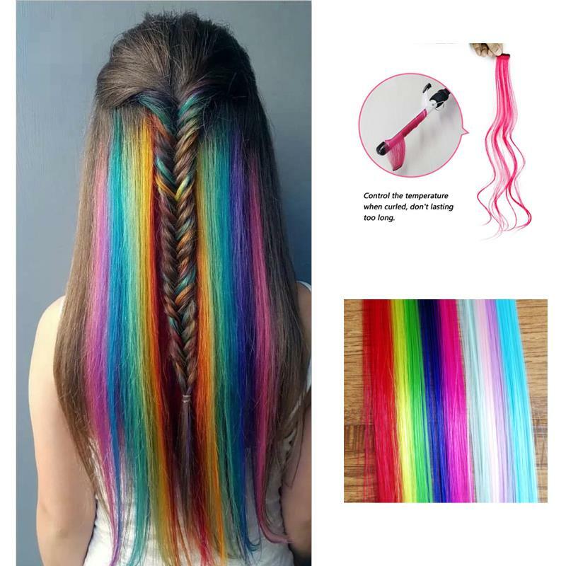 Coolhair-extensiones de pelo postizas de arcoíris, pelo liso, color rosa, azul, púrpura