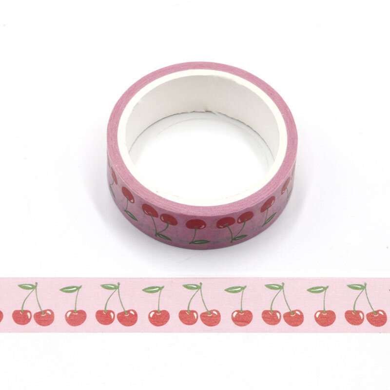 Cinta adhesiva de papel Washi, adhesivo creativo de cereza rosa, suministros de oficina, escuela, bricolaje, Scrapbooking, 5m, 1 unidad