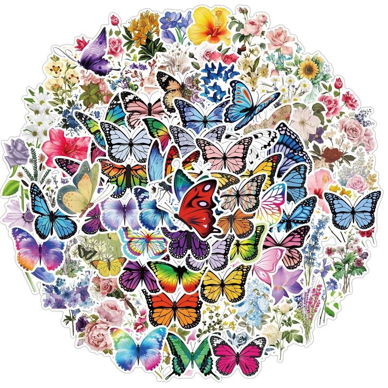 Набор красивых наклеек с бабочками для девочек, 10/50/100 шт., наклейки с растениями и свежими цветами, наклейки «сделай сам» для гитары, канцеля...