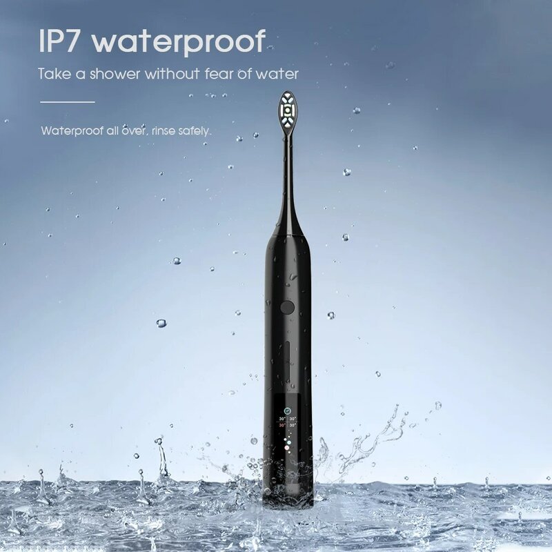 [Boi] مقاوم للماء IPX7 برنامج الموقت شاشة LCD سريع تهمة فرشاة أسنان كهربائية بالموجات الصوتية مجموعة فرشاة أسنان قابل للغسل تبييض الكبار
