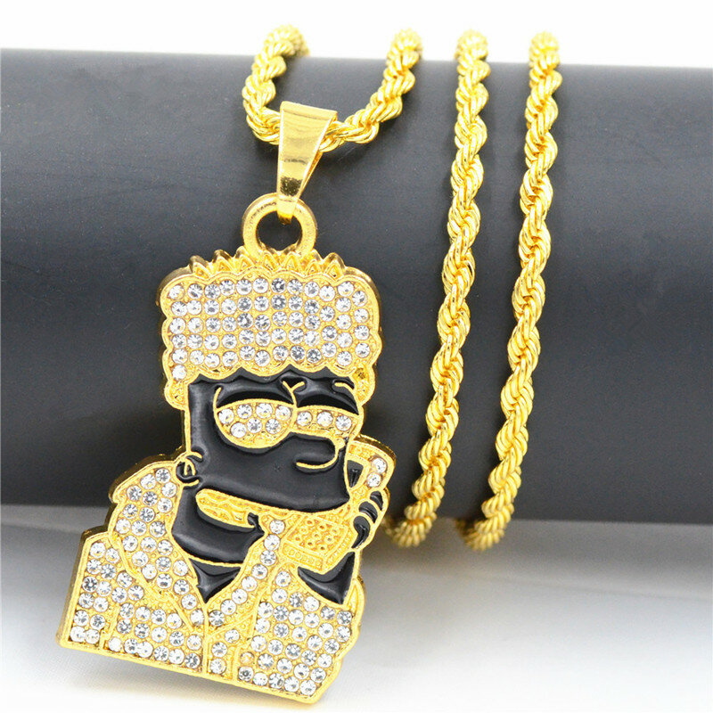 Hot Hip Hop Cartoon Head Necklace Pendant Men Jewelry Wholesale Head Gold Color Necklace Hiphop Pendant Long Chains