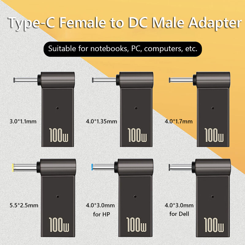 PD 100W Adaptor Catu Daya Laptop USB Type-c Female Ke DC Male Jack Plug Converter untuk ASUS 19V 20V HP 19.5V Dell