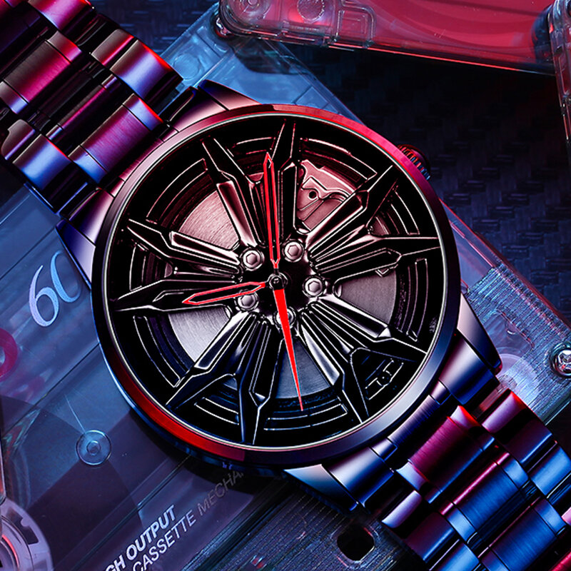 Męskie zegarki Super samochód koło zegarek dekoracja modny Top marka Sport zegarek kwarcowy piasta koła zegarek męski kreatywny zegarek